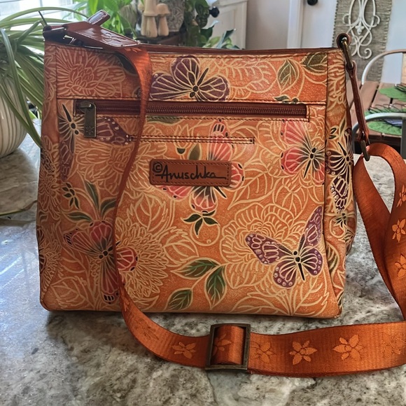 Anuschka Vibrant Orange Butterfly Crossbody/Shoulder Bag - Picture 5 of 8